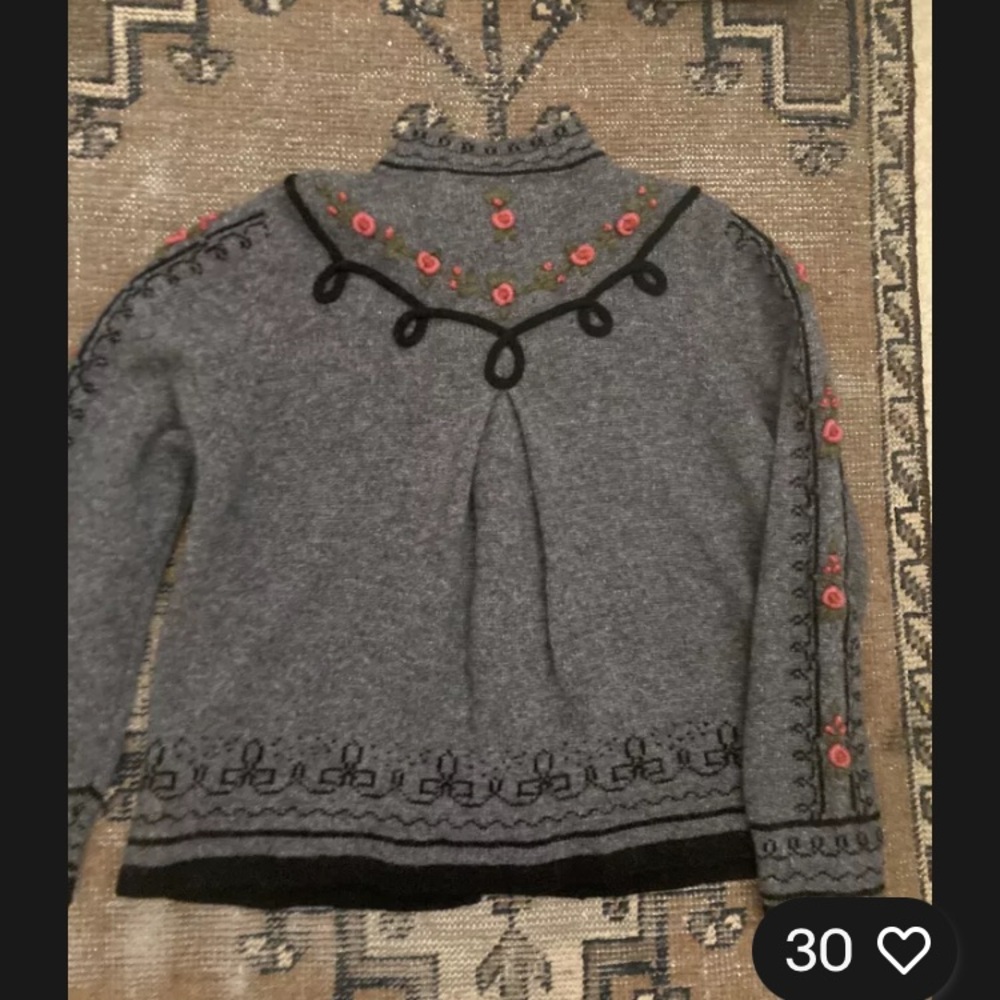 Vtg Floral Dirdl Austrian Wool Sweater embroidered cardigan medium - Picture 2 of 6